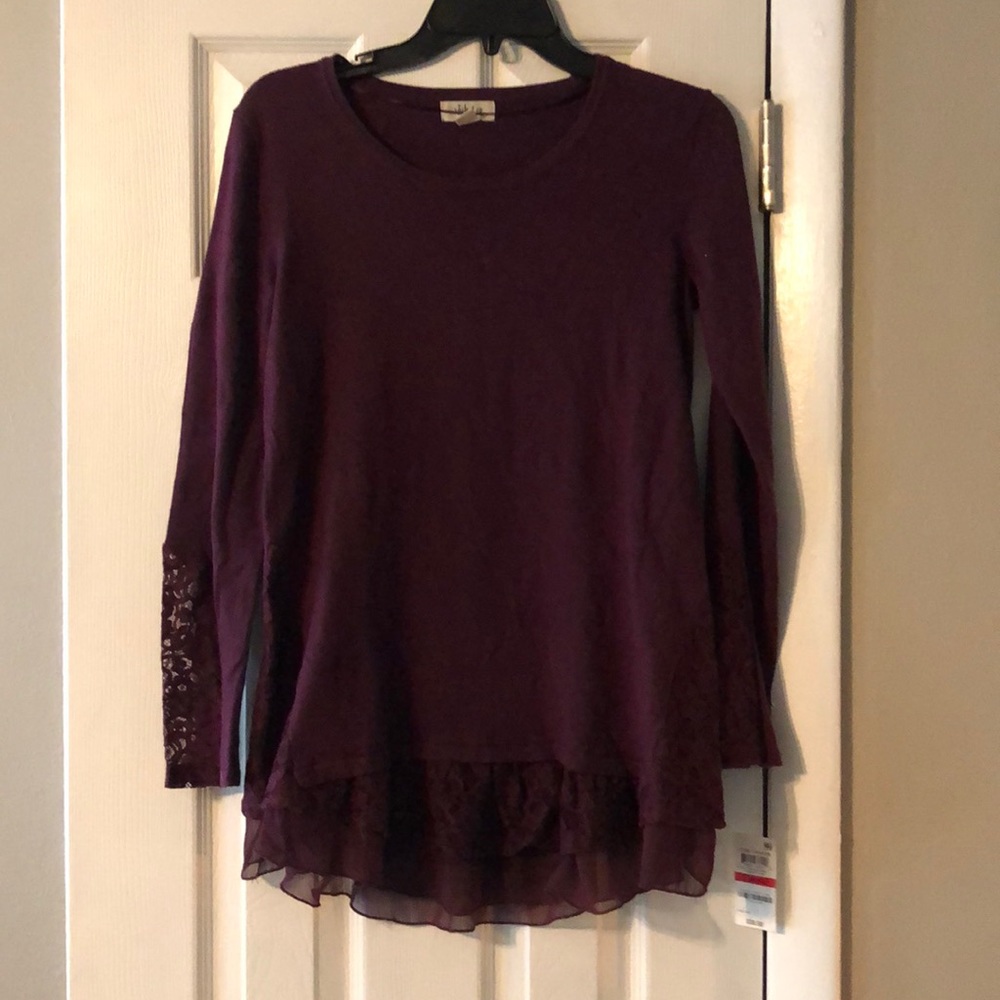 XS style & co wine sweater w/ ruffle detail NWT
